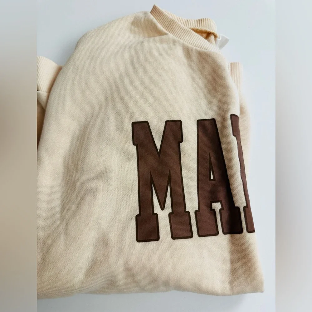 SHEIN Beige Malibu Crewneck Sweater